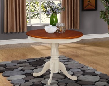 ANTIQUE ROUND DINETTE KITCHEN TABLE IN BUTTERMILK & CHERRY BROWN 36" DIAMETER, SKU#: ANT-WHI-T