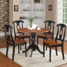 5PC Dublin round table w/2 drop leaves &4 Kenley wood seat chairs in Linen White. SKU: DLKE5-BCH-W