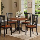 5PC Dublin round table w/2 drop leaves + 4 Nicoli wood seat chairs, Black & Cherry. SKU: DLNI5-BCH-W