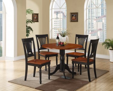 5PC Dublin round table w/2 drop leaves + 4 Plainville chairs, Black & Cherry SKU: DLPL5-BCH-W
