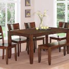 6pc LYNFIELD RECTANGULAR DINING TABLE + 4 PLAIN WOOD SEAT CHAIRS + 1 BENCH ESPRESSO, SKU: LY6-ESP-W