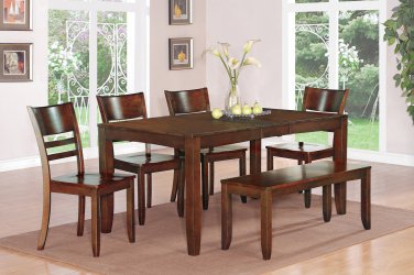 6pc LYNFIELD RECTANGULAR DINING TABLE + 4 PLAIN WOOD SEAT CHAIRS + 1 BENCH ESPRESSO, SKU: LY6-ESP-W