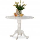 42" Round Dublin drop-leaf pedestal kitchen table without chair linen white SKU# DLT-WHI-TP