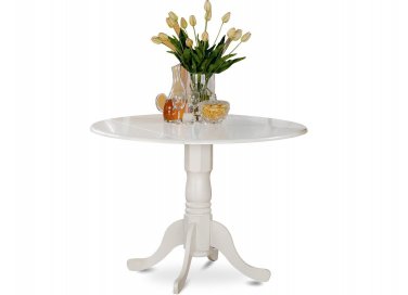 42" Round Dublin drop-leaf pedestal kitchen table without chair linen white SKU# DLT-WHI-TP