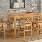 Capri counter height rectangular dining table + 6 wood chairs light oak SKU# CAPU7H-OAK-W