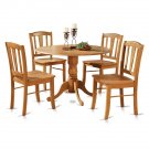 5PC Dublin Round Dinette Table w/ Drop Leaf & 4 Plain Wood Seat Chairs Light OAK. SKU: DLIN5-OAK-W