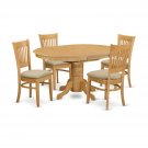 5-PC Dinette Dining Set, Oval Table with 4 Microfiber Upholstery Chairs in Oak, SKU: AVVA5-OAK-C