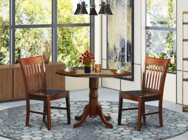 3pc Dublin round table w/2 drop leaves and 2 Norfolk wood seat chairs in mahogany DLNO3-MAH-W
