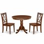 3pc kitchen dining set 36" round table with 2 xx-back wood seat chairs mahogany SKU# ANCL3-MAH-W