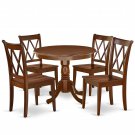 5pc kitchen dining set 36" round table with 4 xx-back wood seat chairs mahogany SKU# ANCL5-MAH-W