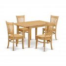 5pc Norfolk kitchen set, table with 4 Vancouver wood seat chairs in light oak SKU# NOVA5-OAK-W