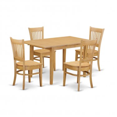 5pc Norfolk kitchen set, table with 4 Vancouver wood seat chairs in light oak SKU# NOVA5-OAK-W