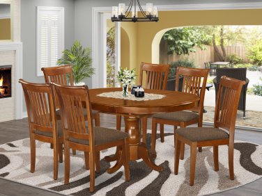 7pc Portland oval kitchen dining set table + 6 upholstered chairs saddle brown SKU# PORT7-SBR-C