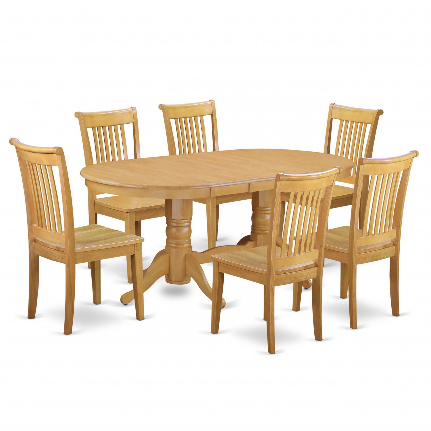 7pc oval Vancouver dining room set table + 6 Portland wood seat chairs