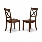Set of 2 Boston dinette kitchen dining chairs w/ plain wood seat in mahogany