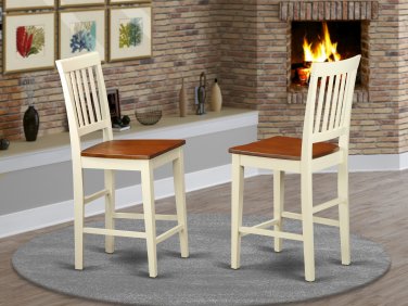 Set of 2 Vernon counter height chairs w/ wood seat in buttermilk cherry finish SKU# VNS-WHI-W