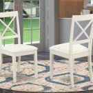 Set of 2 Boston dinette kitchen dining chairs w/ faux leather seat linen white SKU# BOC-WHI-LC
