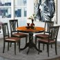 5pc kitchen dining set 36" round pedestal table + 4 padded chairs black & cherry finish