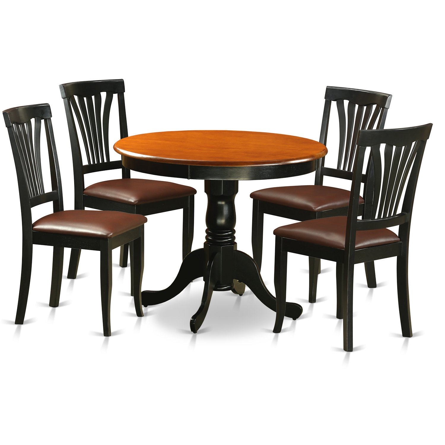 5pc kitchen dining set 36" round pedestal table + 4 padded chairs black