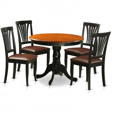 5pc kitchen dining set 36" round pedestal table + 4 padded chairs black & cherry finish