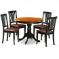 5pc kitchen dining set 36" round pedestal table + 4 padded chairs black & cherry finish