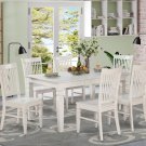 7pc set rectangular dinette dining table with 6 wood seat chairs linen off-white