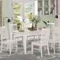 7pc set rectangular dinette dining table with 6 wood seat chairs linen off-white