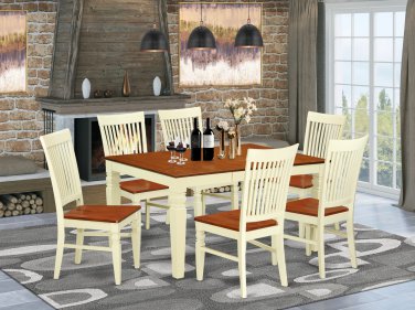 7pc Weston set rectangular dining table + 6 wood seat chairs buttermilk cherry