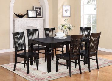 7pc Weston set rectangular dining table + 6 wood seat chairs in black finish