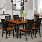 7pc Weston set rectangular dining table + 6 wood seat chairs in black & cherry