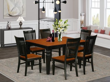 7pc Weston set rectangular dining table + 6 wood seat chairs in black & cherry