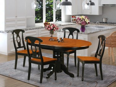 5pc Kenley Kitchen Dining Set, Table W/4 Plain Wood Seat Chairs in Black & Cherry SKU: KENL5-BLK-W