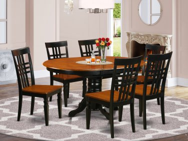 7pc Dining Set, Kenley 42x60 oval pedestal table + 6 Logan chairs cherry black