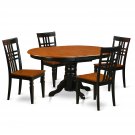 5pc Dining Set, Kenley 42x60 oval pedestal table + 4 Logan chairs cherry black