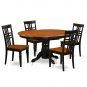 5pc Dining Set, Kenley 42x60 oval pedestal table + 4 Logan chairs cherry black