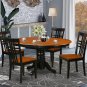 5pc Dining Set, Kenley 42x60 oval pedestal table + 4 Logan chairs cherry black