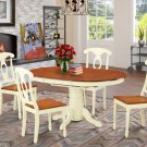 5pc Dining Set, Kenley 42x60 oval pedestal table + 4 chairs buttermilk & cherry
