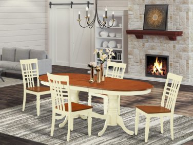 5pc Dining Set, Plainville oval pedestal table + 4 chairs in buttermilk & cherry