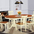 7pc Dining Set, Plainville oval pedestal table + 6 chairs in buttermilk & cherry