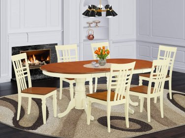 7pc Dining Set, Plainville oval pedestal table + 6 chairs in buttermilk & cherry