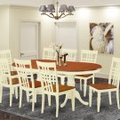 9pc Dining Set, Plainville oval pedestal table + 8 chairs in buttermilk & cherry