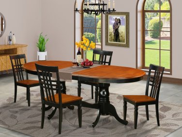 5pc Dining Set, Plainville oval pedestal table + 4 chairs in black & cherry