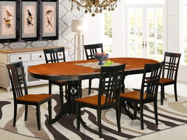 7pc Dining Set, Plainville oval pedestal table + 6 chairs in black & cherry