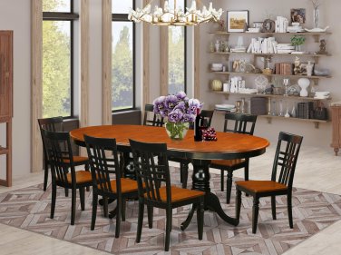 9pc Dining Set, Plainville oval pedestal table + 8 chairs in black & cherry
