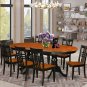 9pc Dining Set, Plainville oval pedestal table + 8 chairs in black & cherry