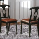 Set of 2 Kenley key-hole kitchen dining chairs with faux leather seat in black