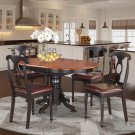 5pc Kenley Kitchen Dining Set, Table W/ 4 Leather Seat Chairs in Black & Cherry SKU: KENL5-BLK-LC