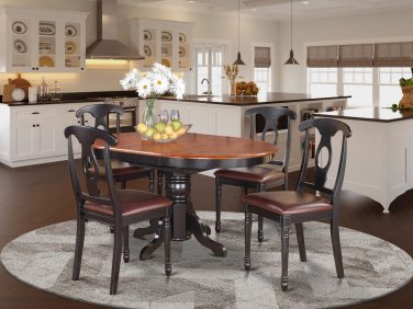 5pc Kenley Kitchen Dining Set, Table W/ 4 Leather Seat Chairs in Black & Cherry SKU: KENL5-BLK-LC