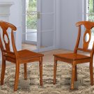 Set of 2 Napoleon dinette kitchen dining chairs with wood seat in saddle brown