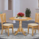 3PC Dublin-2 dinette Round table w/2 Drop Leaves + 2 Upholstered Chairs in OAK. SKU#: DV3-OAK-C
